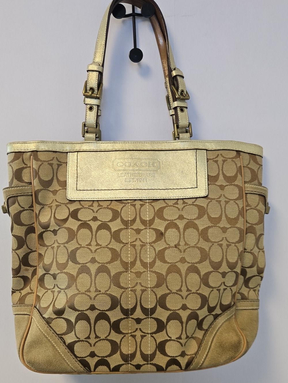 Coach Brown Signature Canvas Tote with Gold Trim